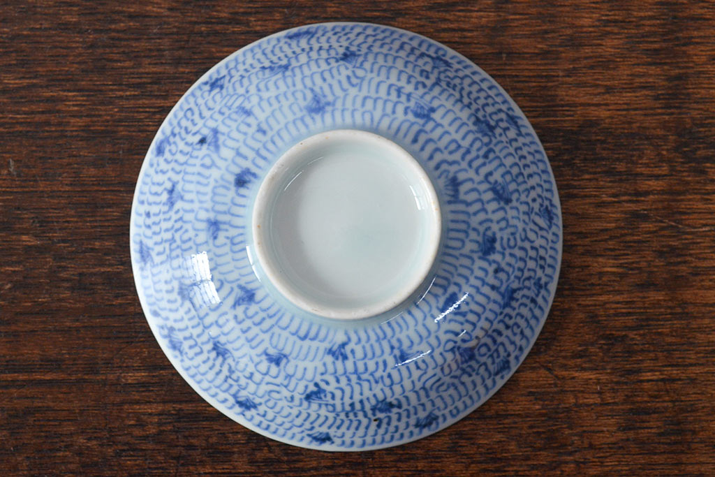江戸期　古伊万里　染付微塵唐草　蓋茶碗3客セット(和食器)(R-052124)