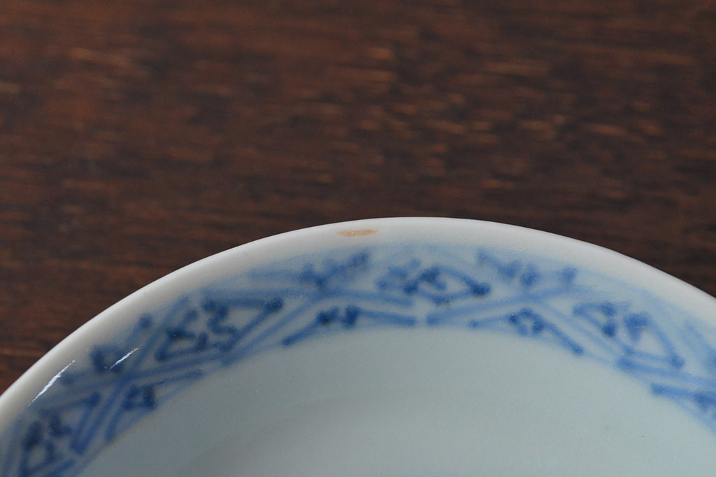江戸期　古伊万里　染付微塵唐草　蓋茶碗3客セット(和食器)(R-052124)