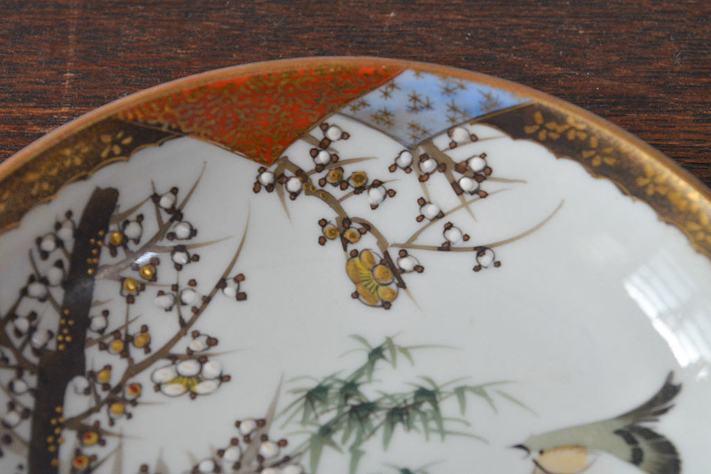 明治〜大正　九谷焼　花鳥図　色絵　小皿5枚セット(和食器)(R-052128)
