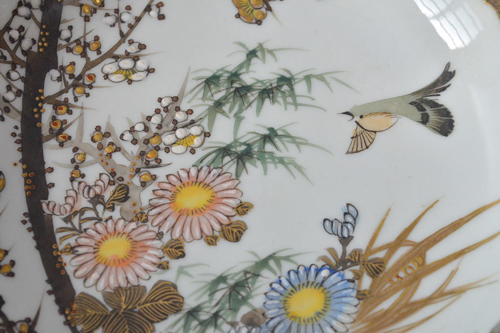 明治〜大正　九谷焼　花鳥図　色絵　小皿5枚セット(和食器)(R-052128)