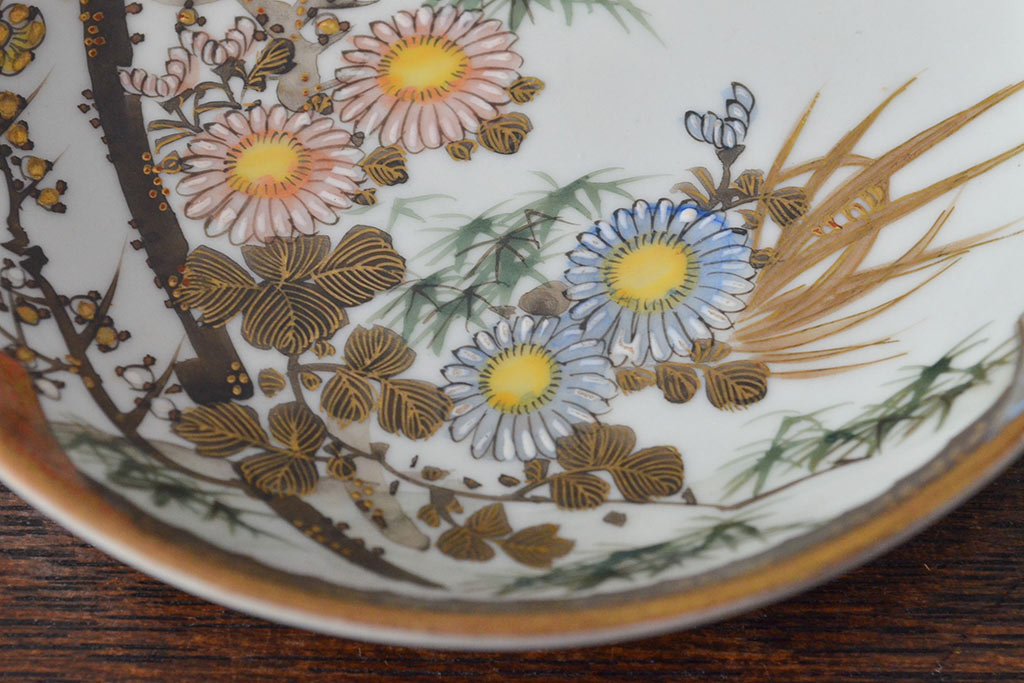 明治〜大正　九谷焼　花鳥図　色絵　小皿5枚セット(和食器)(R-052128)