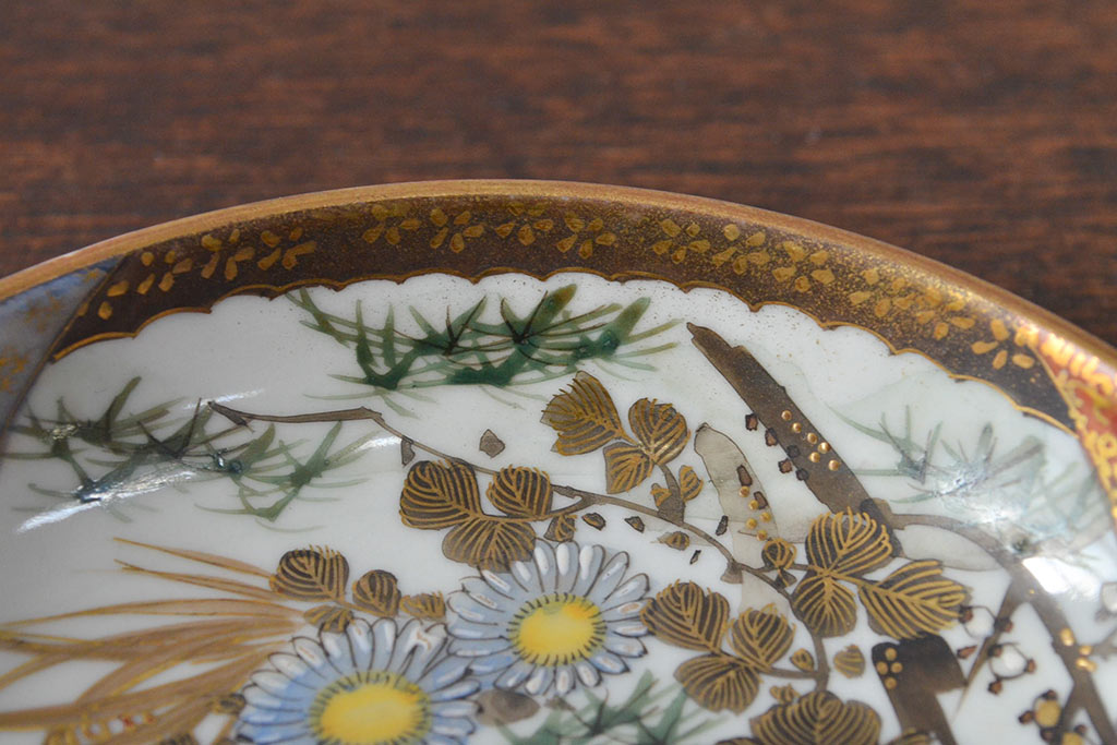 明治〜大正　九谷焼　花鳥図　色絵　小皿5枚セット(和食器)(R-052128)