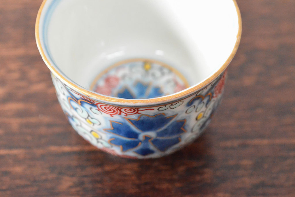 大清光緒年製　色絵　猪口5客セット(古伊万里、中国?)(R-052170)