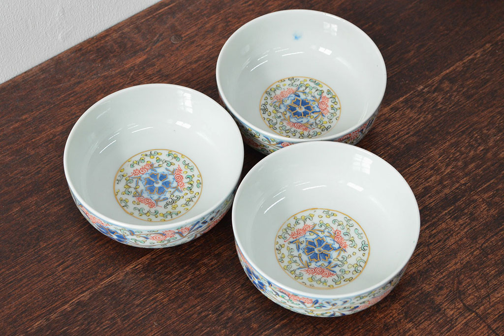 大清光緒年製　色絵染付　深鉢3客(伊万里、中国?)(R-052200)