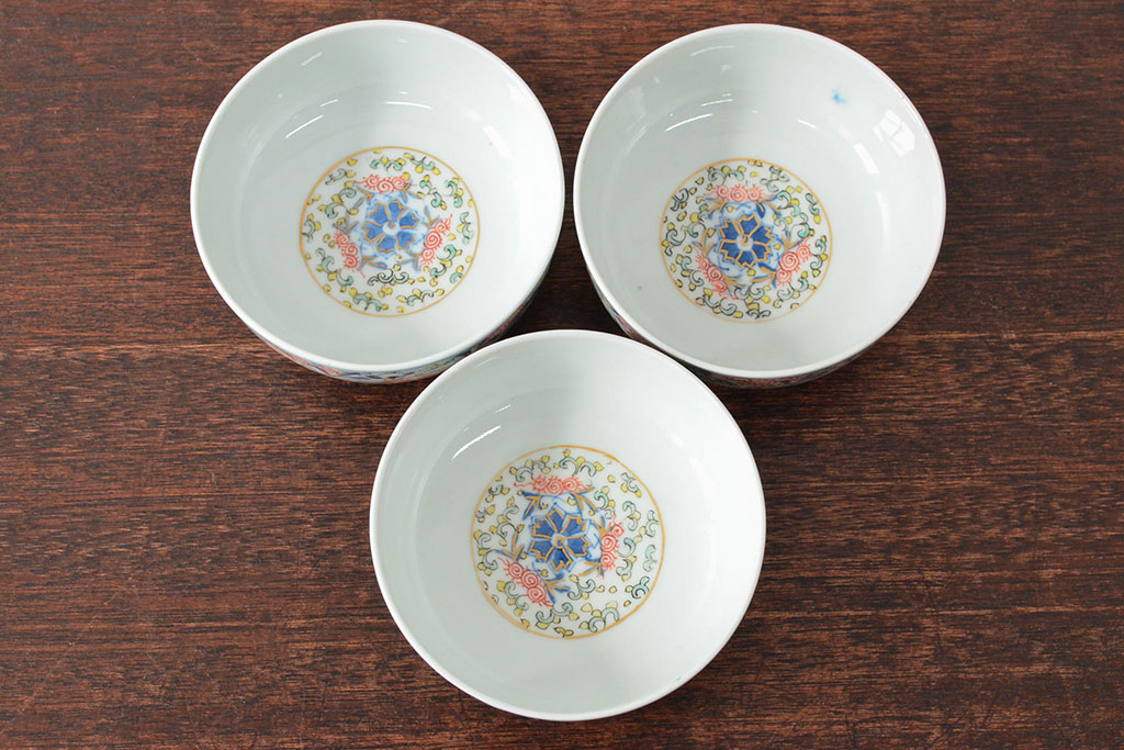 大清光緒年製　色絵染付　深鉢3客(伊万里、中国?)(R-052200)