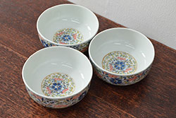 大清光緒年製　色絵染付　深鉢3客(伊万里、中国?)(R-052201)