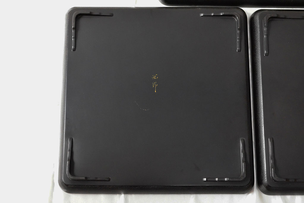 明治〜大正　会津漆器　梅にホトトギスの図　石目螺鈿　木製お盆5枚(会津塗)(R-052220)
