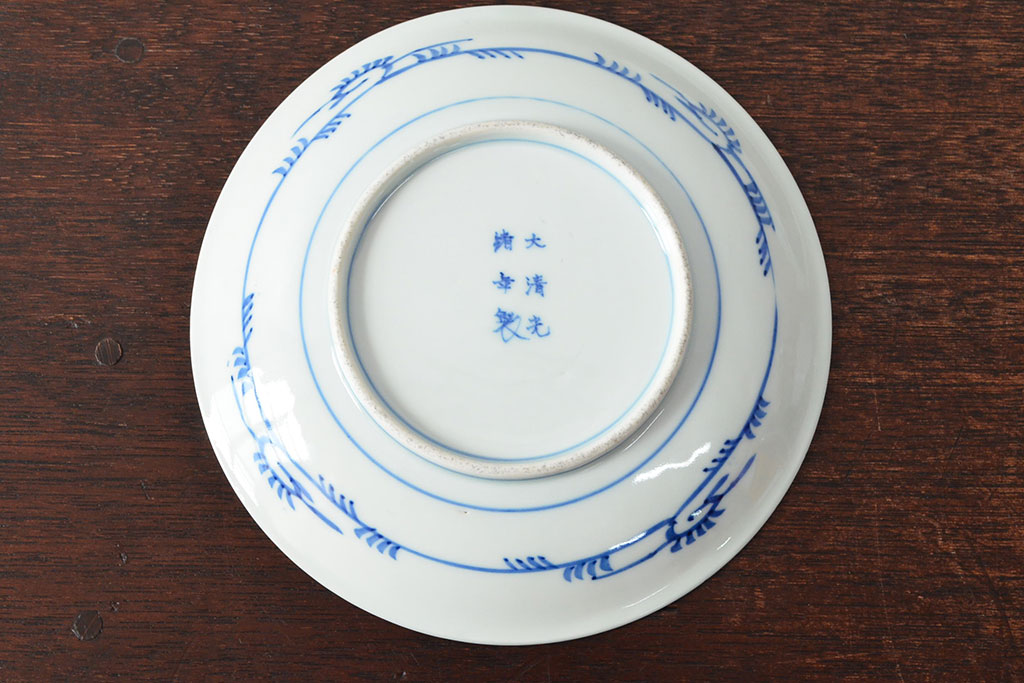 大清光緒年製　色絵染付　六寸皿4枚セット(伊万里、中国?)(R-052226)
