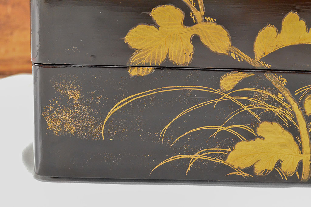 大正〜昭和初期 花鳥図 黒漆金蒔絵 木製五段重箱(漆器)(R-052245