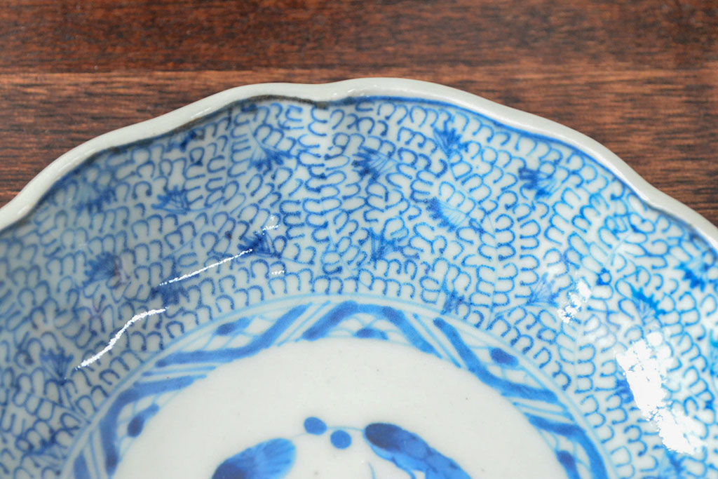 江戸後期　古伊万里　成化年製　微塵唐草文染付　なます皿3枚セット(和食器)(R-052254)
