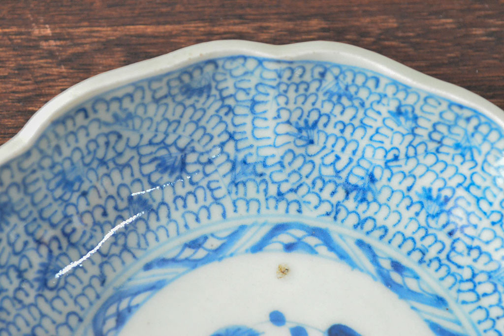 江戸後期　古伊万里　成化年製　微塵唐草文染付　なます皿3枚セット(和食器)(R-052255)