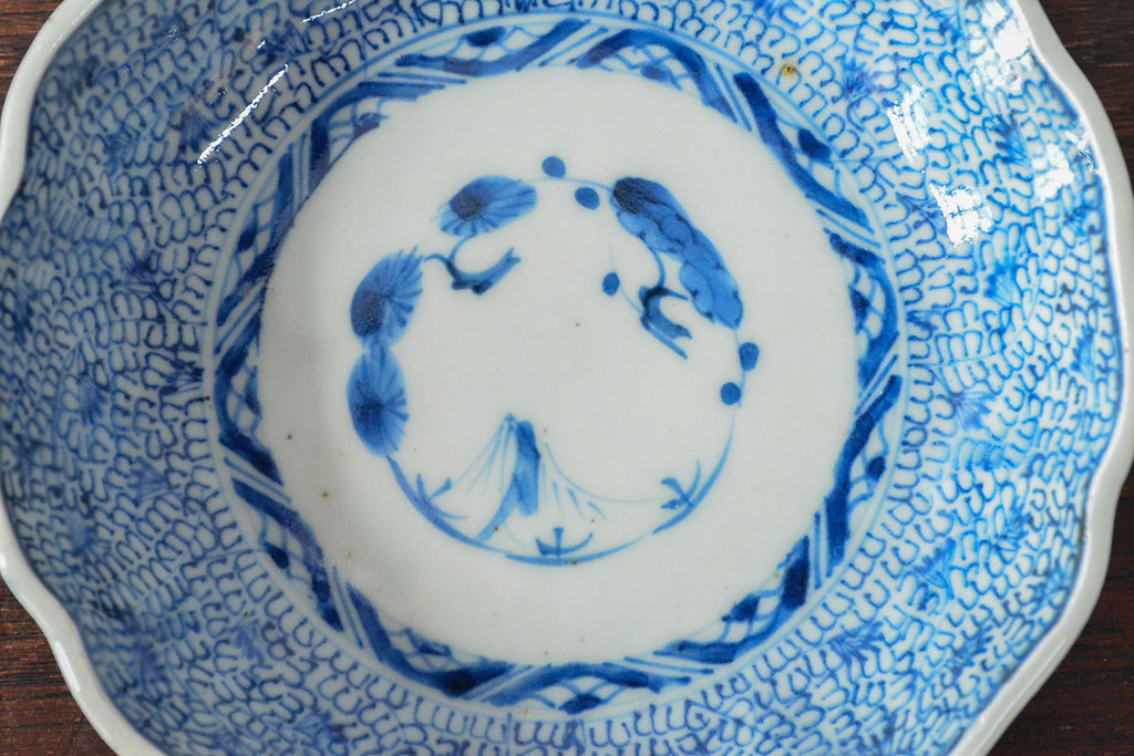 江戸後期　古伊万里　成化年製　微塵唐草文染付　なます皿3枚セット(和食器)(R-052256)