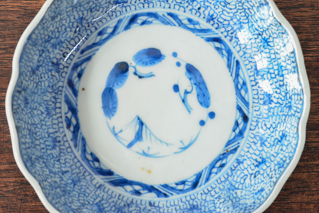 江戸後期　古伊万里　成化年製　微塵唐草文染付　なます皿3枚セット(和食器)(R-052257)
