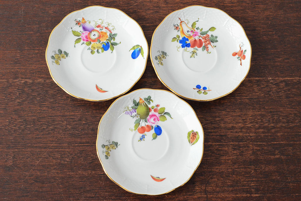 ハンガリー　HEREND　ヘレンド　フルーツコンポジション　カップ&ソーサー3客セット(洋食器)(R-052283)