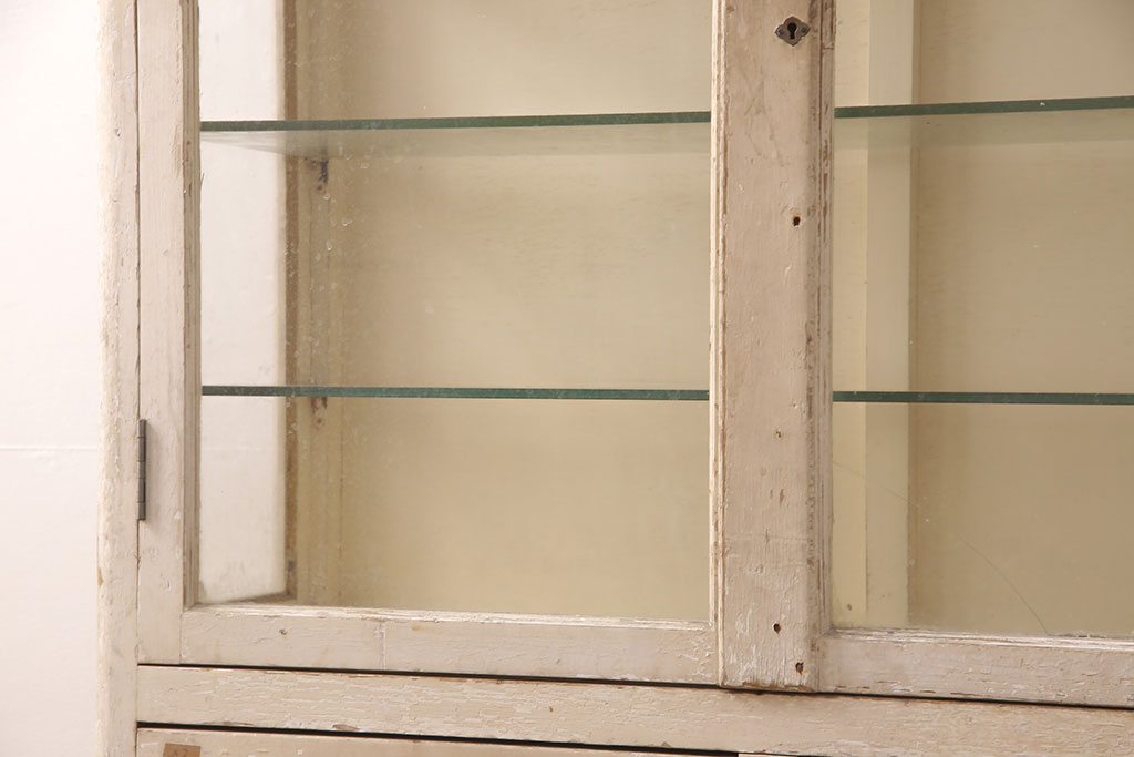 和製アンティーク　味わいのあるレトロなケビントガラスケース(飾り棚、陳列棚、収納棚、キャビネット)(R-052285)