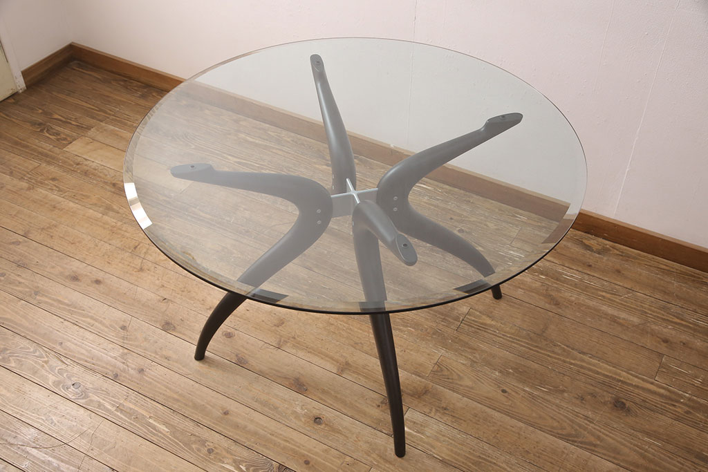 中古　美品　イタリア製　ポラダ(porada)　RETRO1(レトロ1)　芸術品のような独特のデザインが魅力のダイニングテーブル(ガラステーブル、ラウンドテーブル)(定価約46万円)(R-052299)