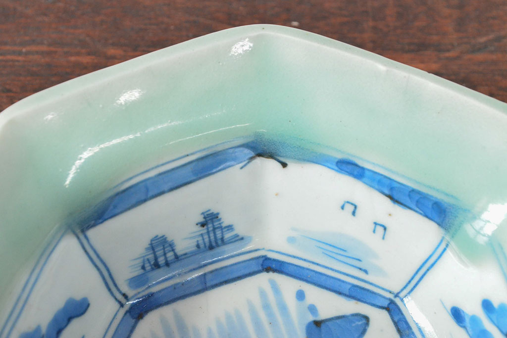 江戸期 古伊万里 青磁染付 深鉢(深皿、和食器)(R-052312