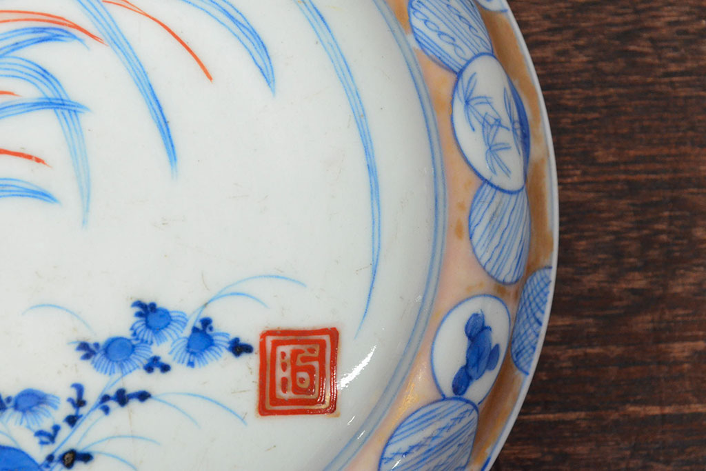 江戸後期〜幕末　色絵染付　蓋物(深鉢、深皿、和食器)(R-052313)