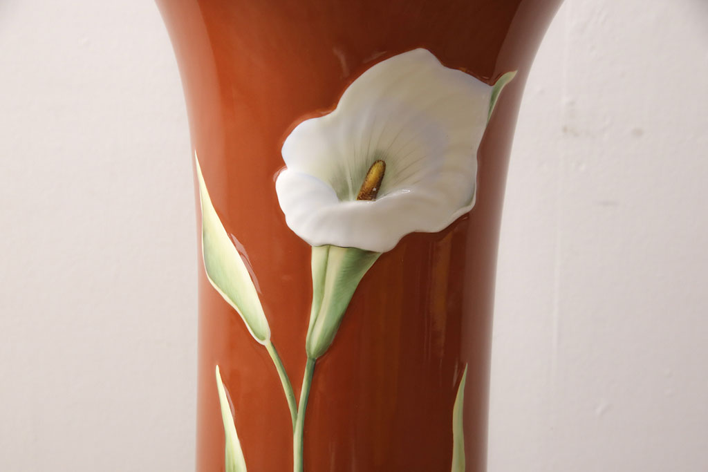 特大　ヘレンド　立体花柄花瓶　53cm(HEREND、フラワーベース、ハンガリー)(R-052413)