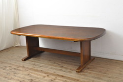 イギリスビンテージ　チーク材　木の温もりを感じるシンプルなエクステンションテーブル(ダイニングテーブル、拡張式テーブル、食卓、2人掛け、4人掛け、6人掛け、ラウンドテーブル、ヴィンテージ、英国)(R-075501)