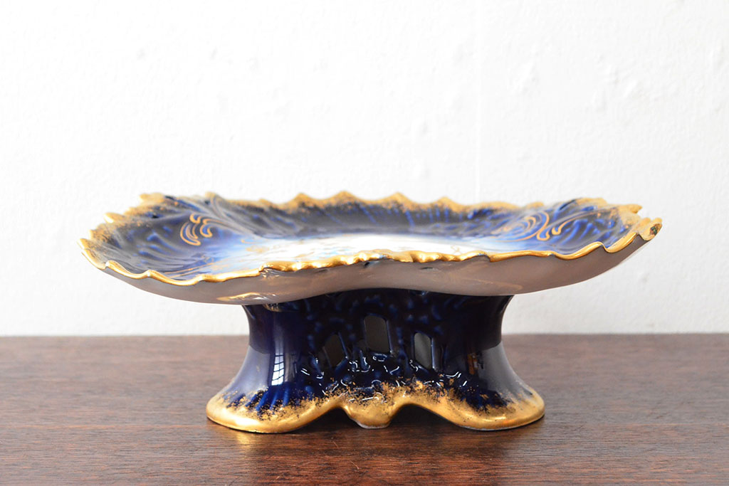 フランスアンティーク Limoges リモージュ コンポート(花柄、金彩)(R