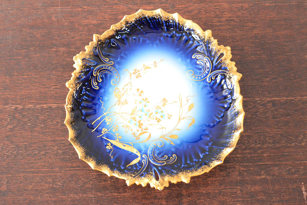 フランスアンティーク　Limoges　リモージュ　コンポート(花柄、金彩)(R-052457)