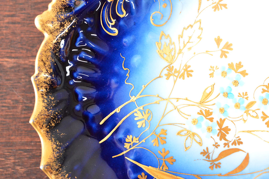 フランスアンティーク Limoges リモージュ コンポート(花柄、金彩)(R