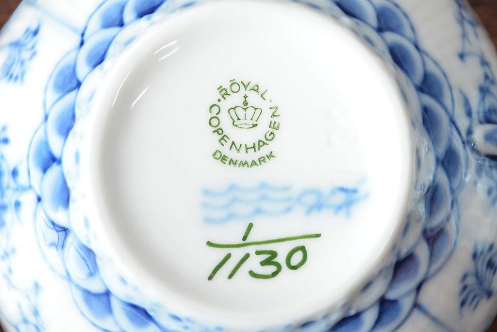 ROYAL COPENHAGEN　ロイヤルコペンハーゲン　ブルーフルーテッド　フルレース　カップ&ソーサー2客(洋食器)(定価88,000円)(R-052459)