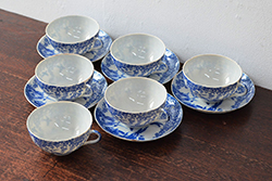 大正〜昭和初期　大日本庁桐造　花鳥図印判　カップ&ソーサー5客・カップ1点(R-052477)
