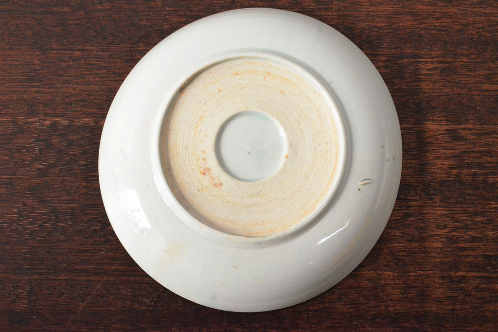 江戸期 古伊万里 花蝶図 染付 六寸皿2枚(和食器)(R-052482