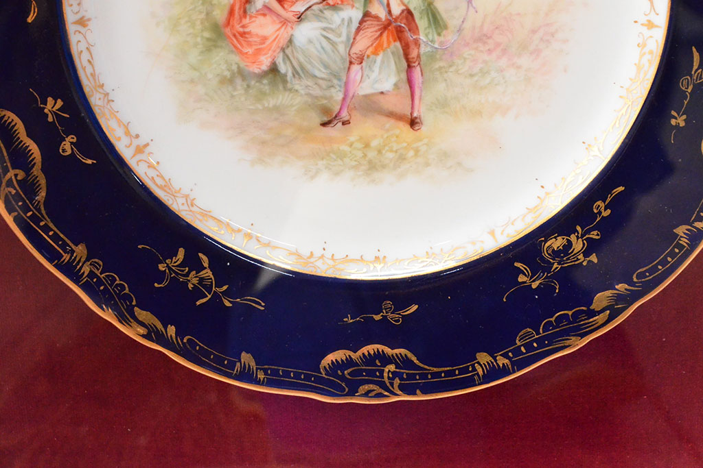 ドレスデン　ラム工房　瑠璃金彩　貴婦人と伯爵　額皿(飾り皿)(R-052507)