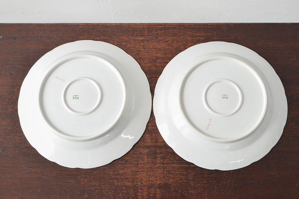 アンティーク　KPM(ベルリン王立磁器製陶所)　スープ皿2枚(プレート、洋食器)(R-052509)