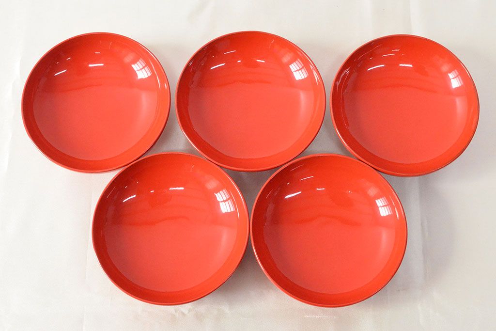 明治〜大正　沈金蒔絵朱塗椀5客(木製、漆器)(R-052569)