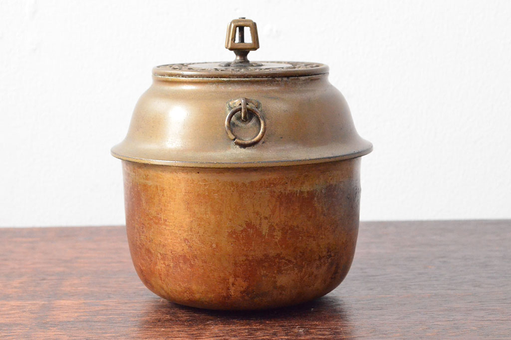 明治〜大正　銅製銅壷(湯釜、陽刻、茶道具、銅壺)(R-052577)