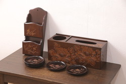 アンティーク雑貨　昭和初期　赤被せ　六角　切子ショットグラス(酒器、和食器)2個セット