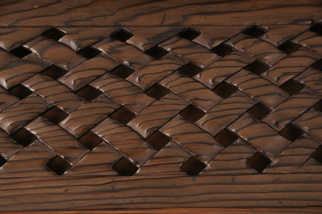 和製アンティーク　高級杉材　透かし彫りが美しい高級火鉢(木製火鉢、角火鉢)(R-052663)