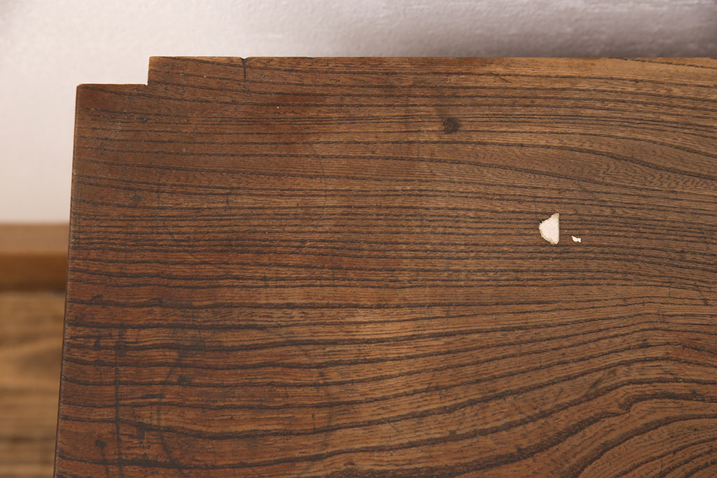 和製アンティーク　三方ケヤキ　極厚天板一枚板　激レアデザインの置き床(ローボード、テレビ台、収納棚、飾り棚、上り框)(R-052664)