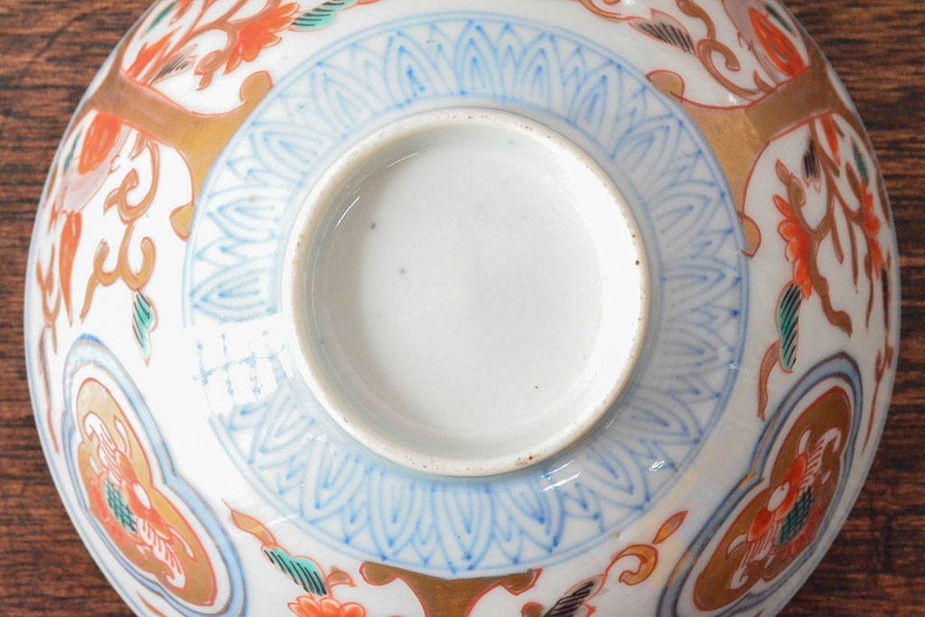 明治期　伊万里焼　色絵染付　蓋茶碗3客(和食器)(R-052755)