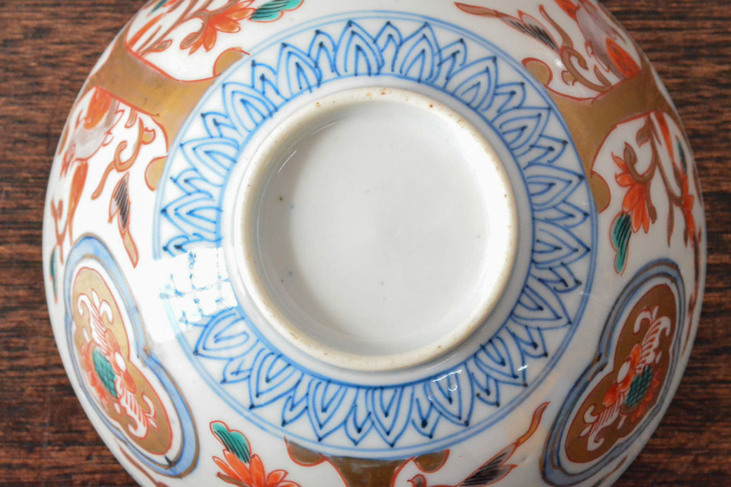 明治期　伊万里焼　色絵染付　蓋茶碗3客(和食器)(R-052756)