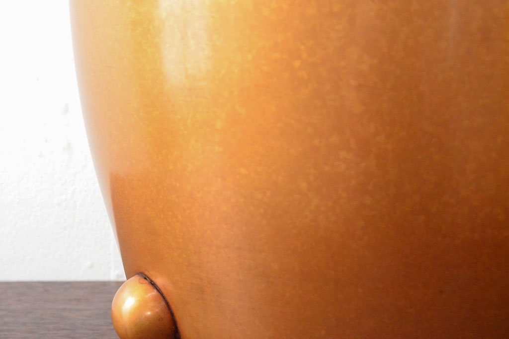 明治〜大正　色の綺麗な三足真鍮火鉢(唐金、手あぶり、火箸付)(R-052759)