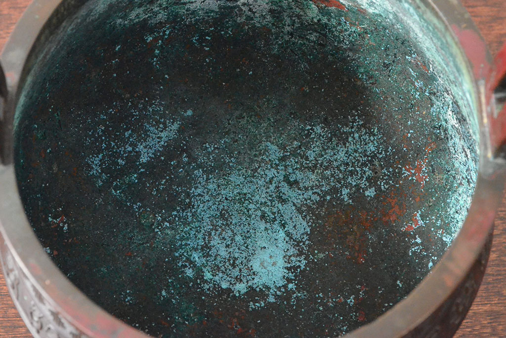 明治期　金鐘堂　紫銅鼎形　香炉(三足、唐獅子)(R-052794)