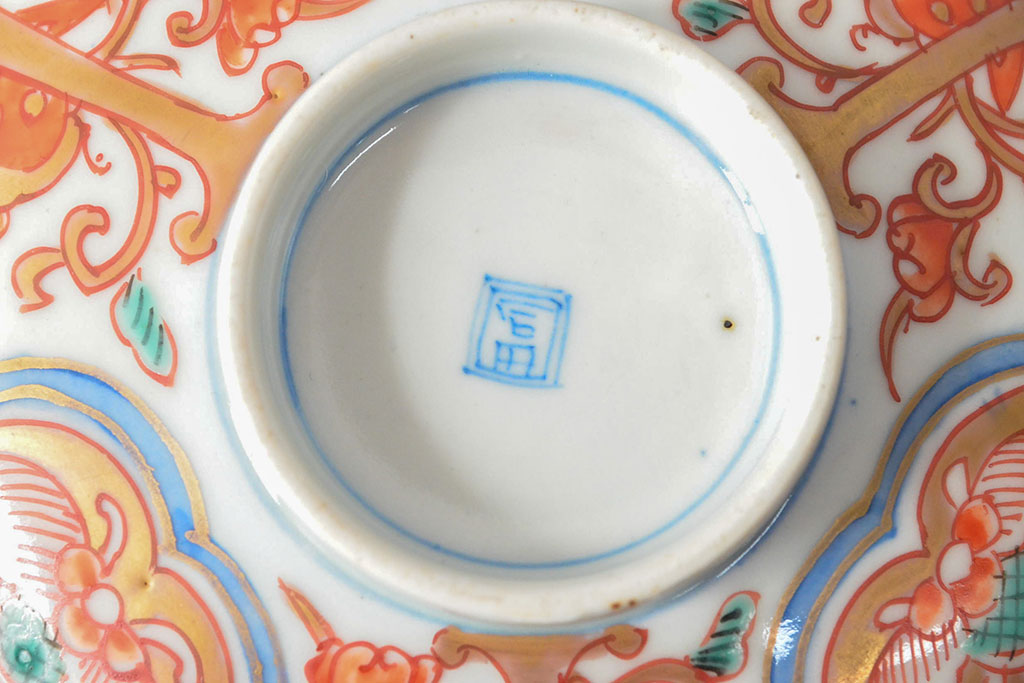 幕末〜明治　色絵染付　蓋茶碗3客(和食器)(R-052808)