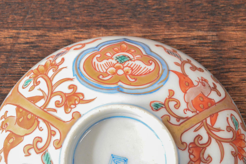 幕末〜明治　色絵染付　蓋茶碗3客(和食器)(R-052808)