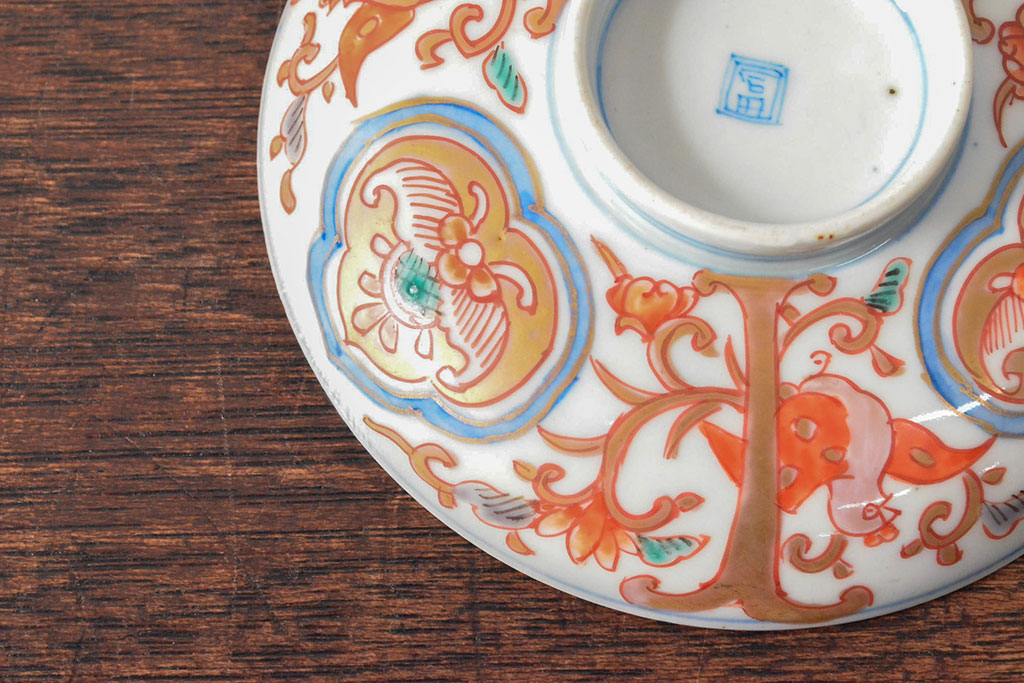 幕末〜明治　色絵染付　蓋茶碗3客(和食器)(R-052808)