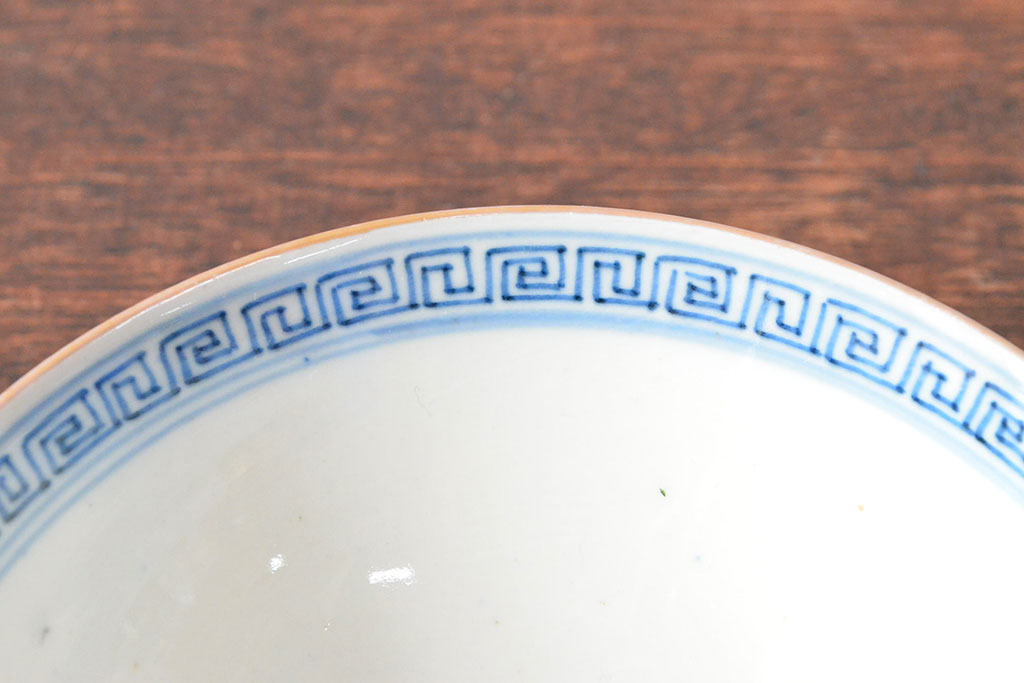 幕末〜明治　色絵染付　蓋茶碗3客(和食器)(R-052808)