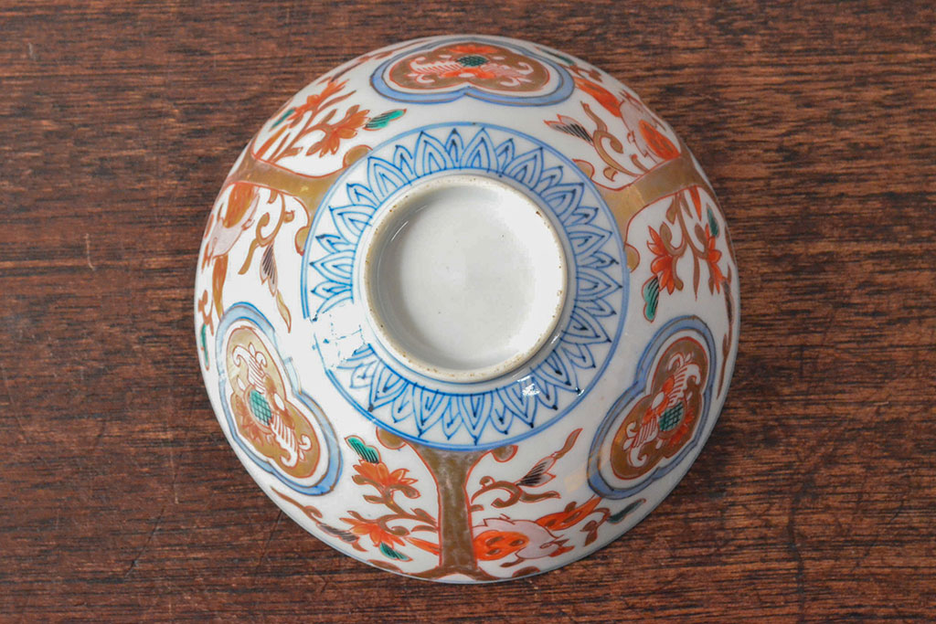 幕末〜明治　色絵染付　蓋茶碗3客(和食器)(R-052808)