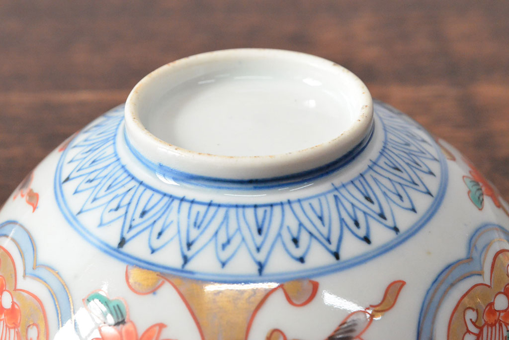 幕末〜明治　色絵染付　蓋茶碗3客(和食器)(R-052808)