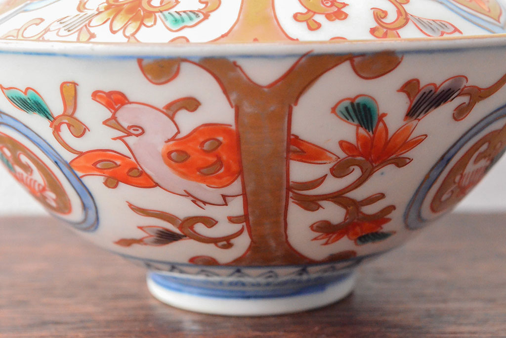 幕末〜明治　色絵染付　蓋茶碗3客(和食器)(R-052808)