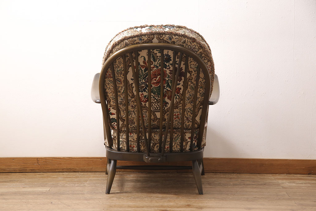 中古　美品　ERCOL(アーコール)　花柄のファブリックがお洒落な1人掛けソファ(ラウンジチェア、アームチェア、椅子、1シーターソファ)(R-052955)