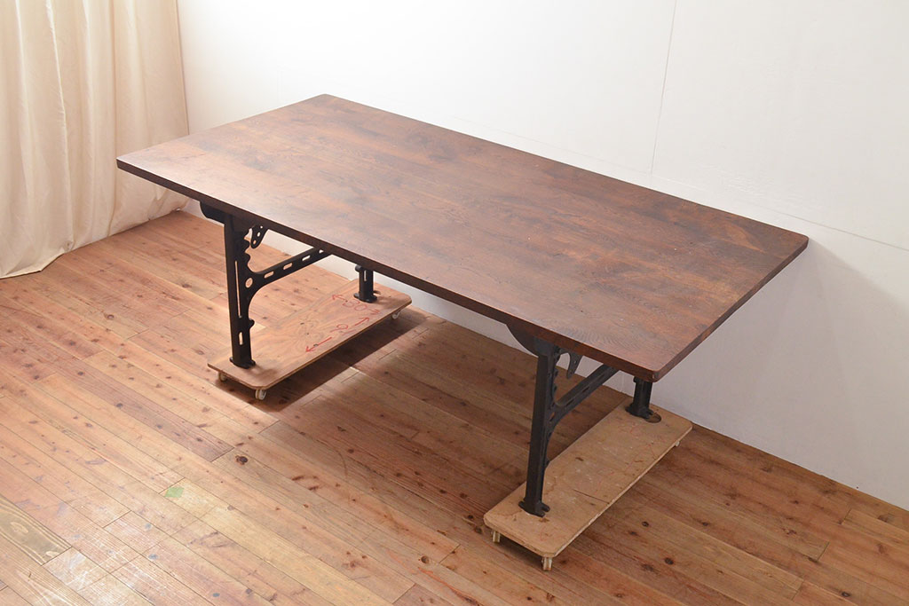 フランスアンティーク オーク材 アイアンレッグがクールでかっこいい特大テーブル(ダイニングテーブル、作業台)(R-053055) | ラフジュ工房